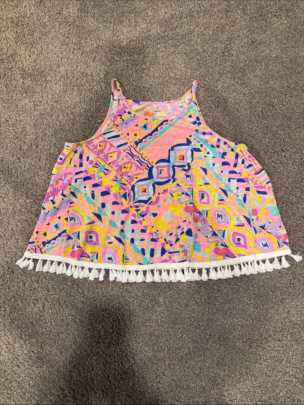 Lilly Pulitzer Auden Tassel-Hem Tank Top — Pink, Yellow, Blue